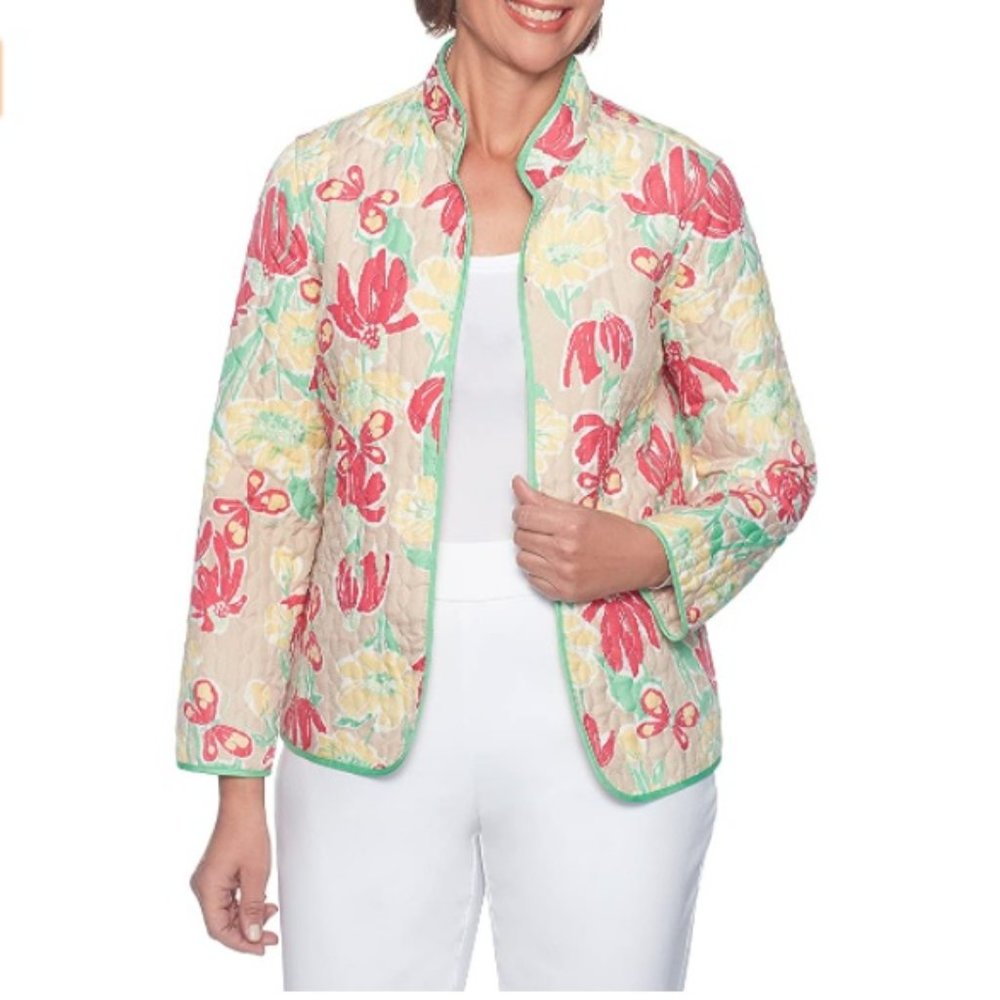 Womens Alfred Dunner Quilted Jacket Blazer Size 18 Butterflies Flowers NWT